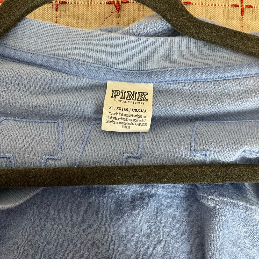 VS PINK Varsity Terry V-Neck Pullover Oversized Sweatshirt XL Green & Blue Set - Picture 7 of 7